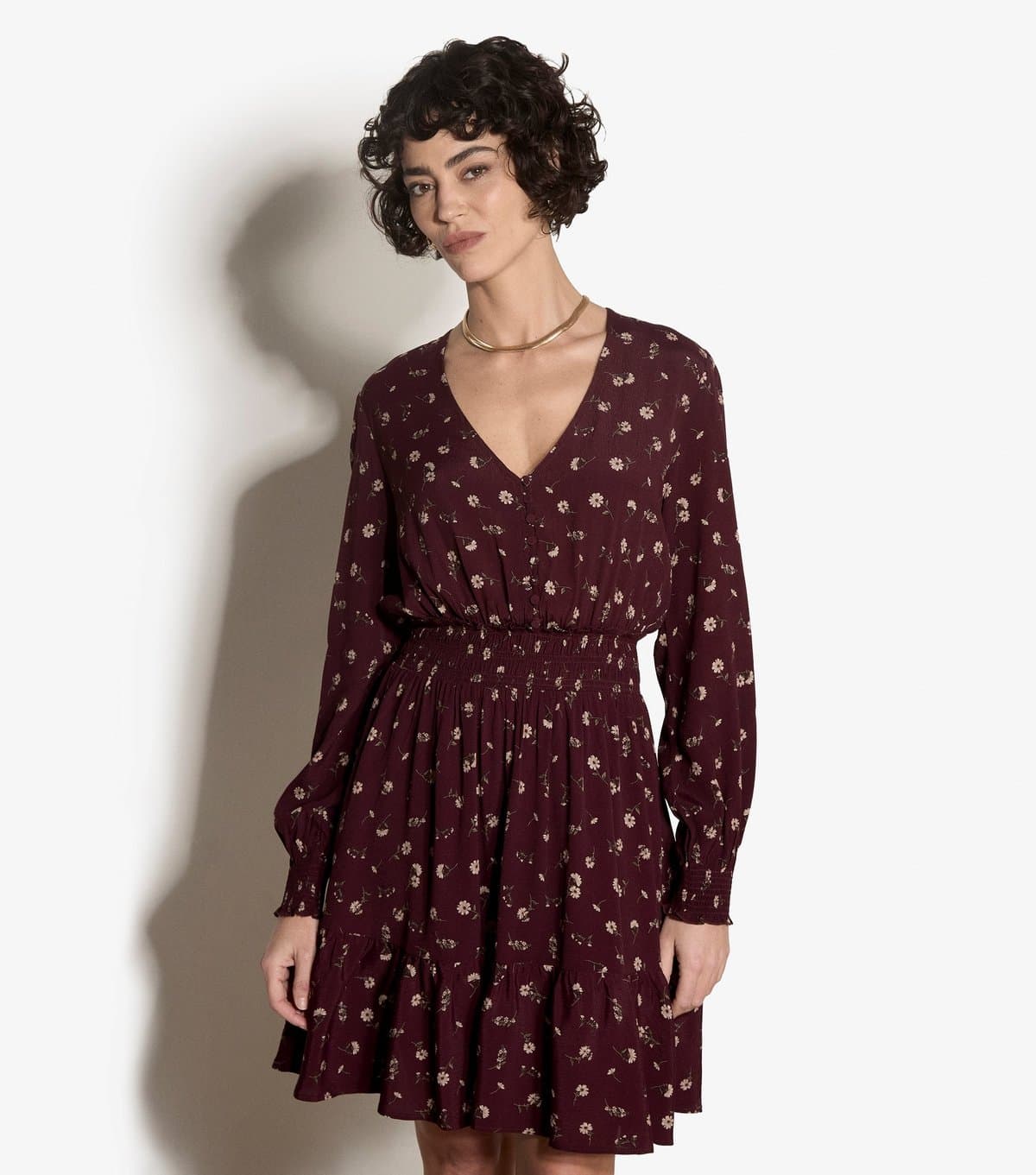 Apricot Women's Dark Burgundy Floral Print V-Neck Mini Dress Apricot New Look
