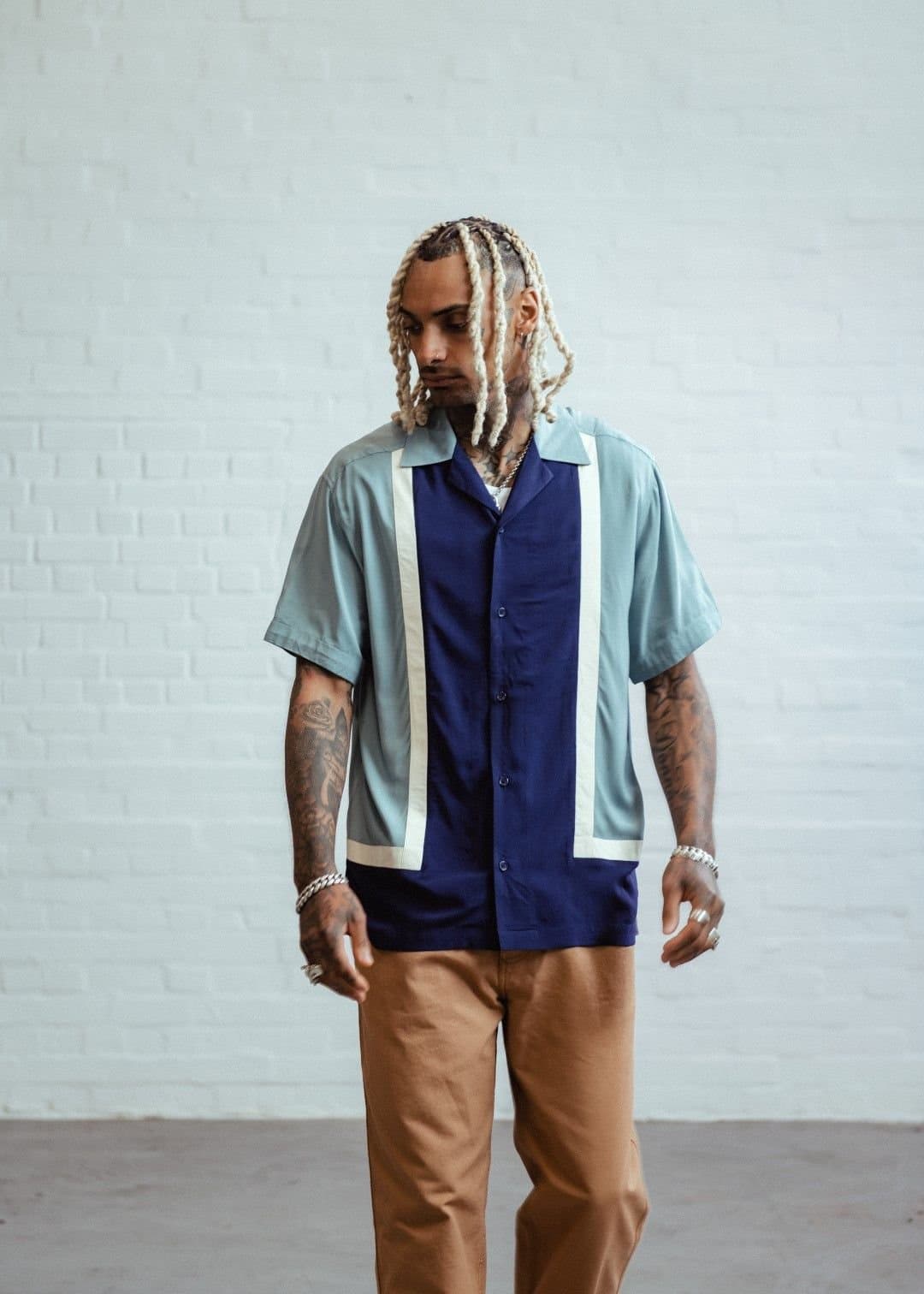 Chet Rock Chet Rock Walter Men's Oversized Rockabilly Bowling Shirt Barbed Wire