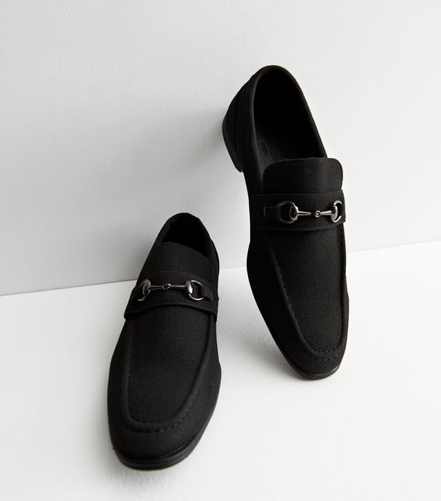 New Look Men's Black Suedette Metal Trim Rounded Loafers New Look - 3