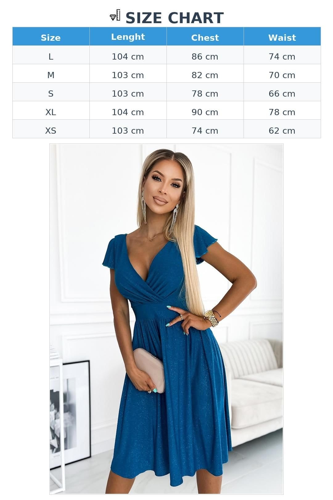 Love Lace Love Lace Women's Shiny Marine Wrap Neck Evening Dress in Blue - 4