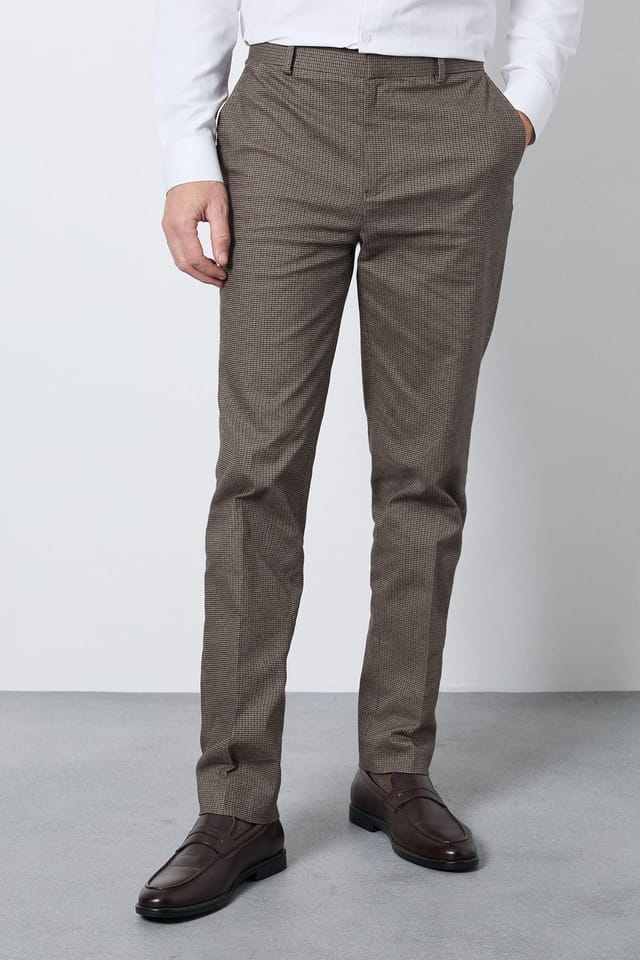 Burton Burton Men's Brown Heritage Dogtooth Check Slim Fit Trousers - 2