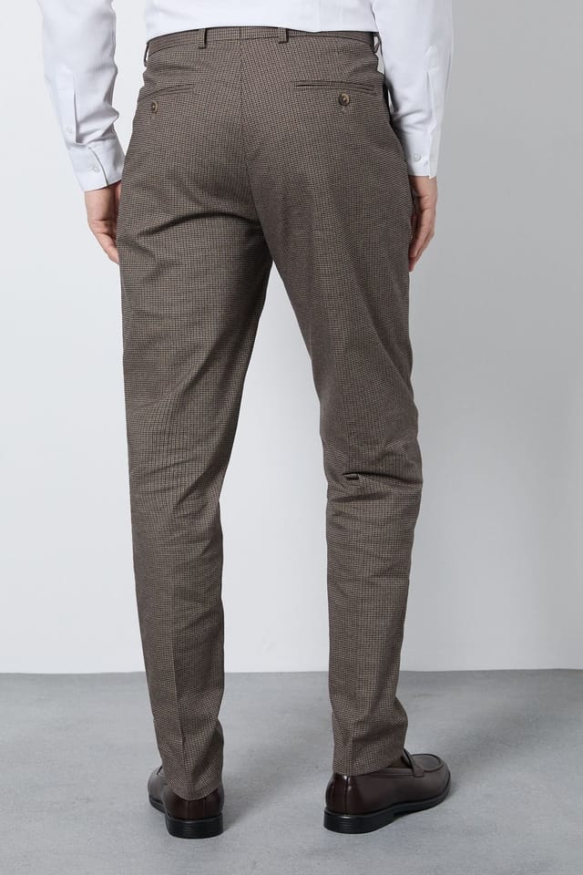Burton Burton Men's Brown Heritage Dogtooth Check Slim Fit Trousers - 3