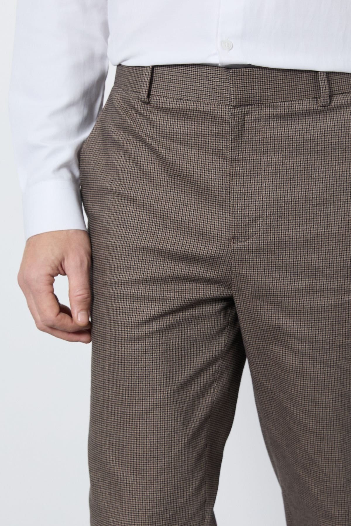 Burton Burton Men's Brown Heritage Dogtooth Check Slim Fit Trousers - 4