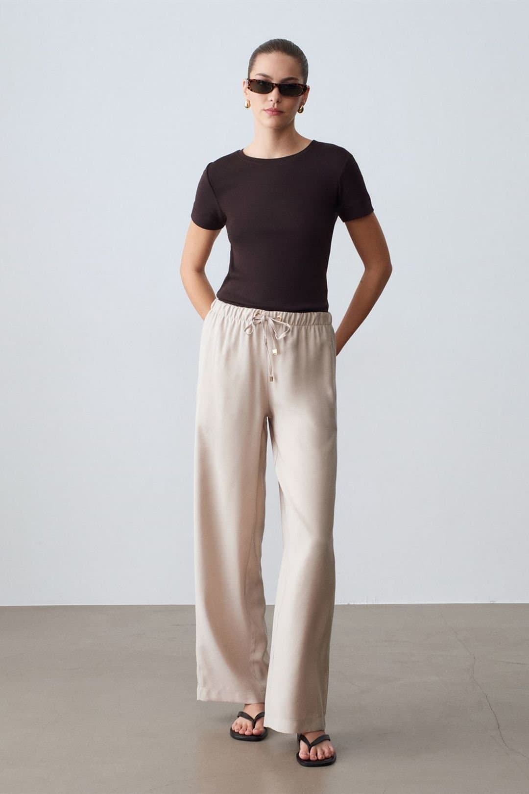 Dilvin Dilvin Stone Tencel-Nylon Wide-Leg Trousers