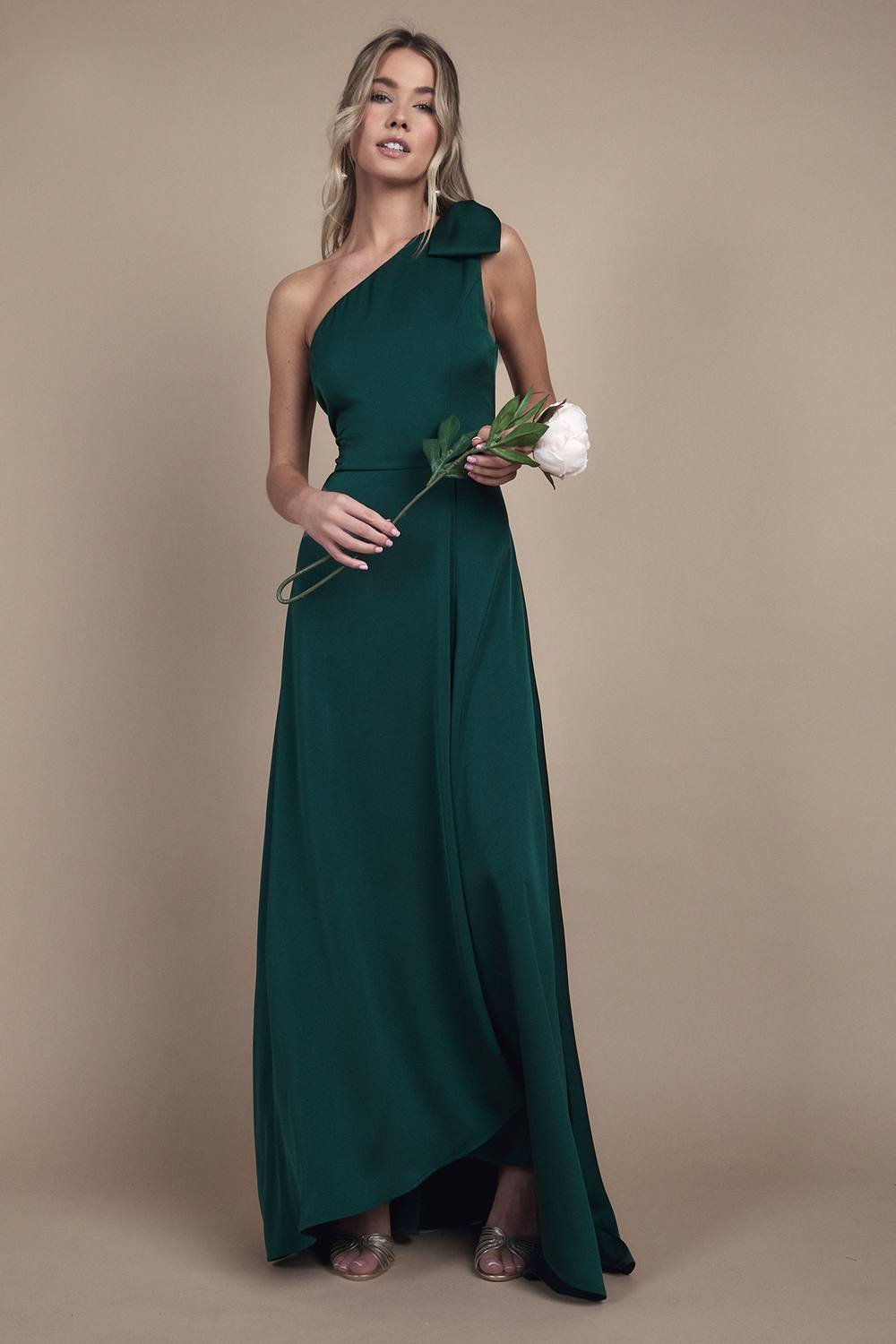 Coast Coast Women's Teen One Shoulder Bow Bridesmaid Dress in Emerald - 2