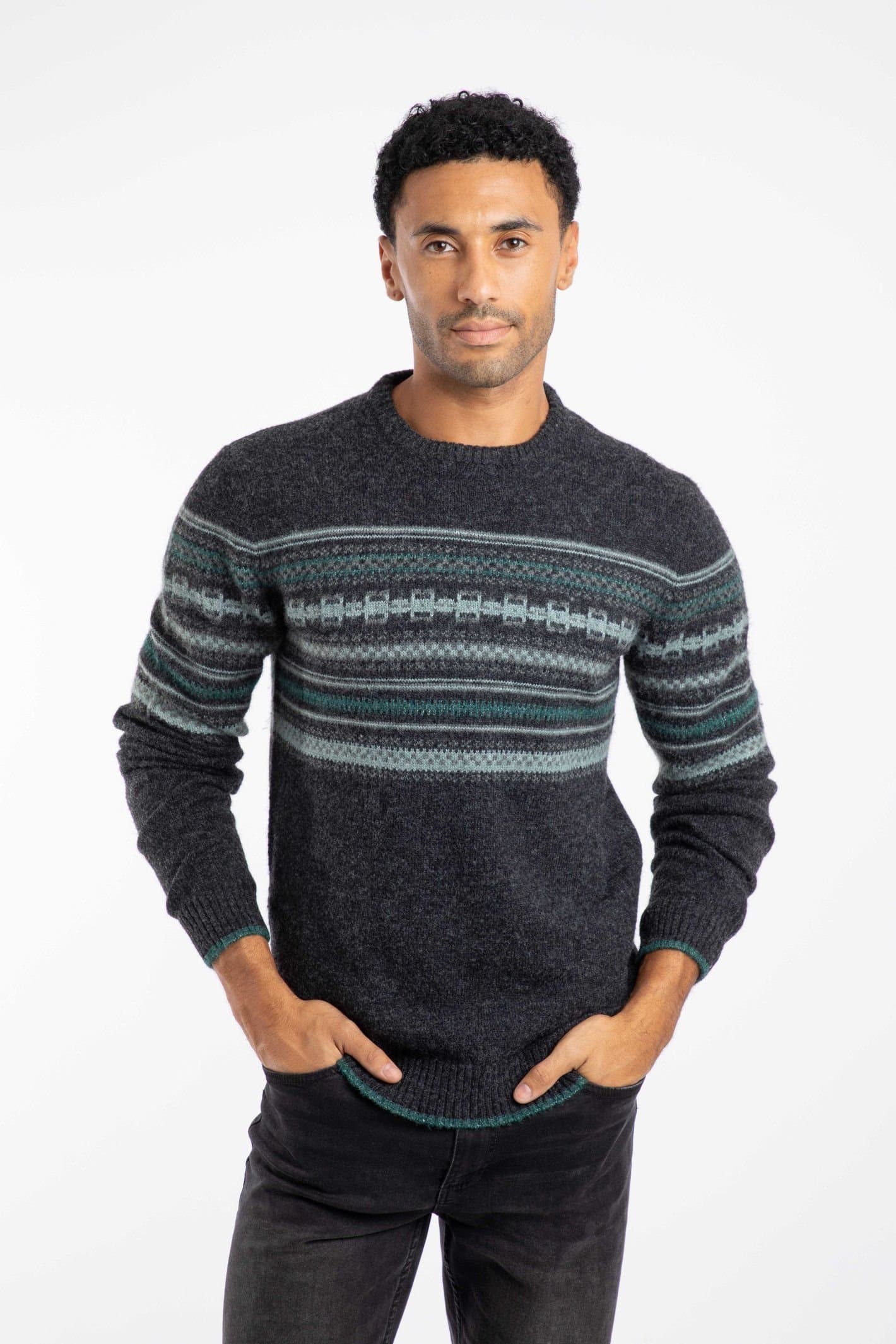 Weird Fish Weird Fish Men's Orson Fair Isle Crew Neck Jumper in Black