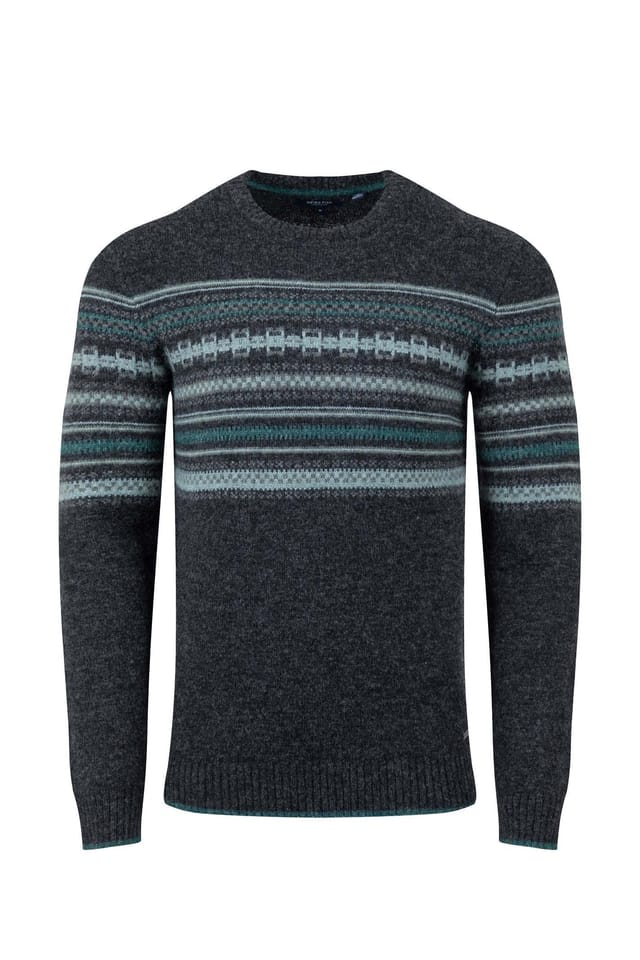 Weird Fish Weird Fish Men's Orson Fair Isle Crew Neck Jumper in Black - 2