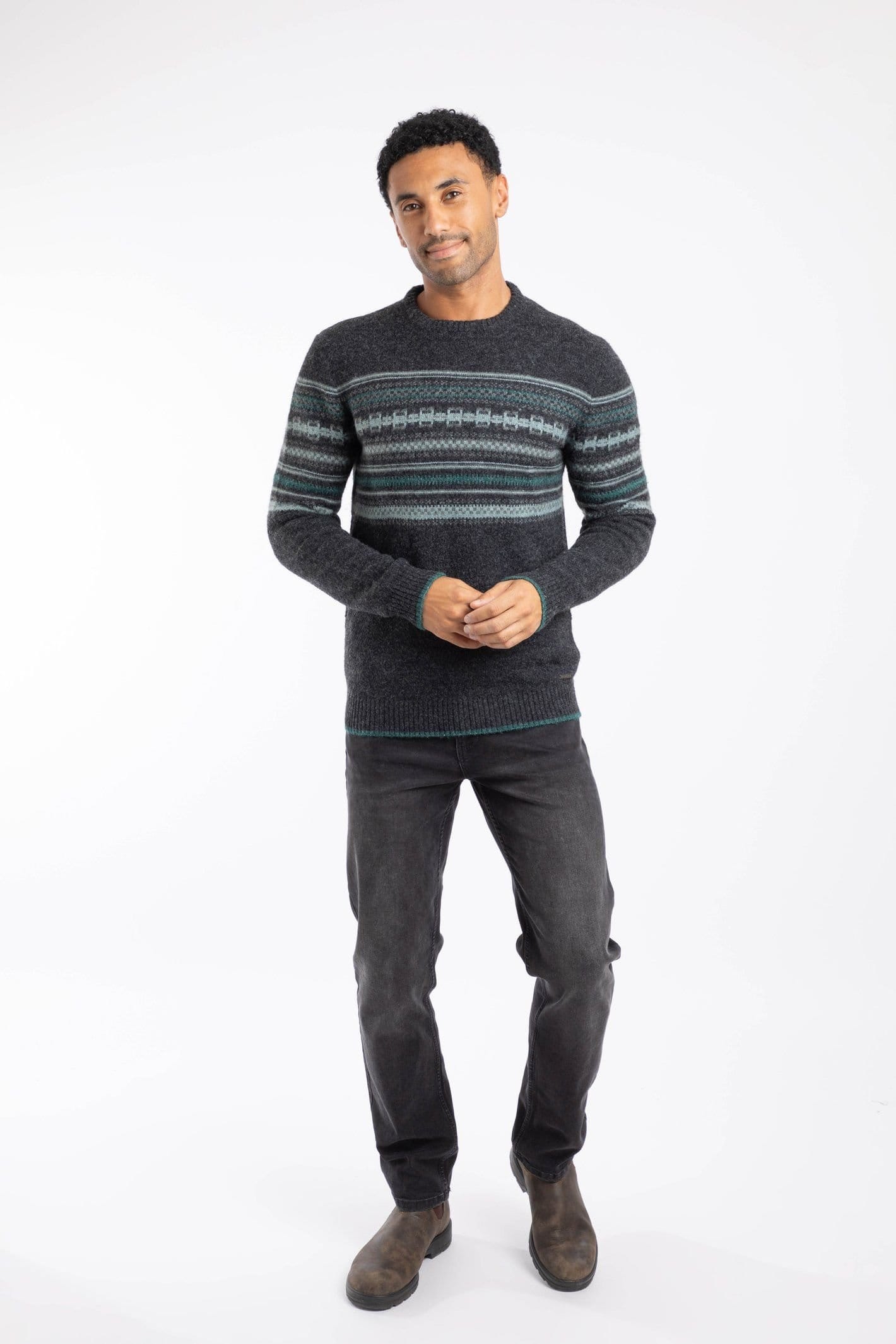Weird Fish Weird Fish Men's Orson Fair Isle Crew Neck Jumper in Black - 4