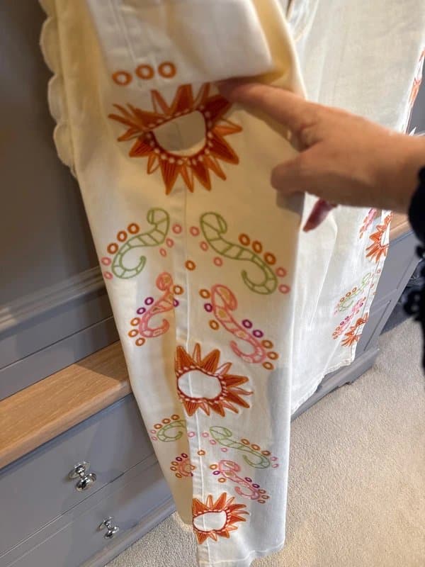 Never Fully Dressed Wide leg embroidered jeans