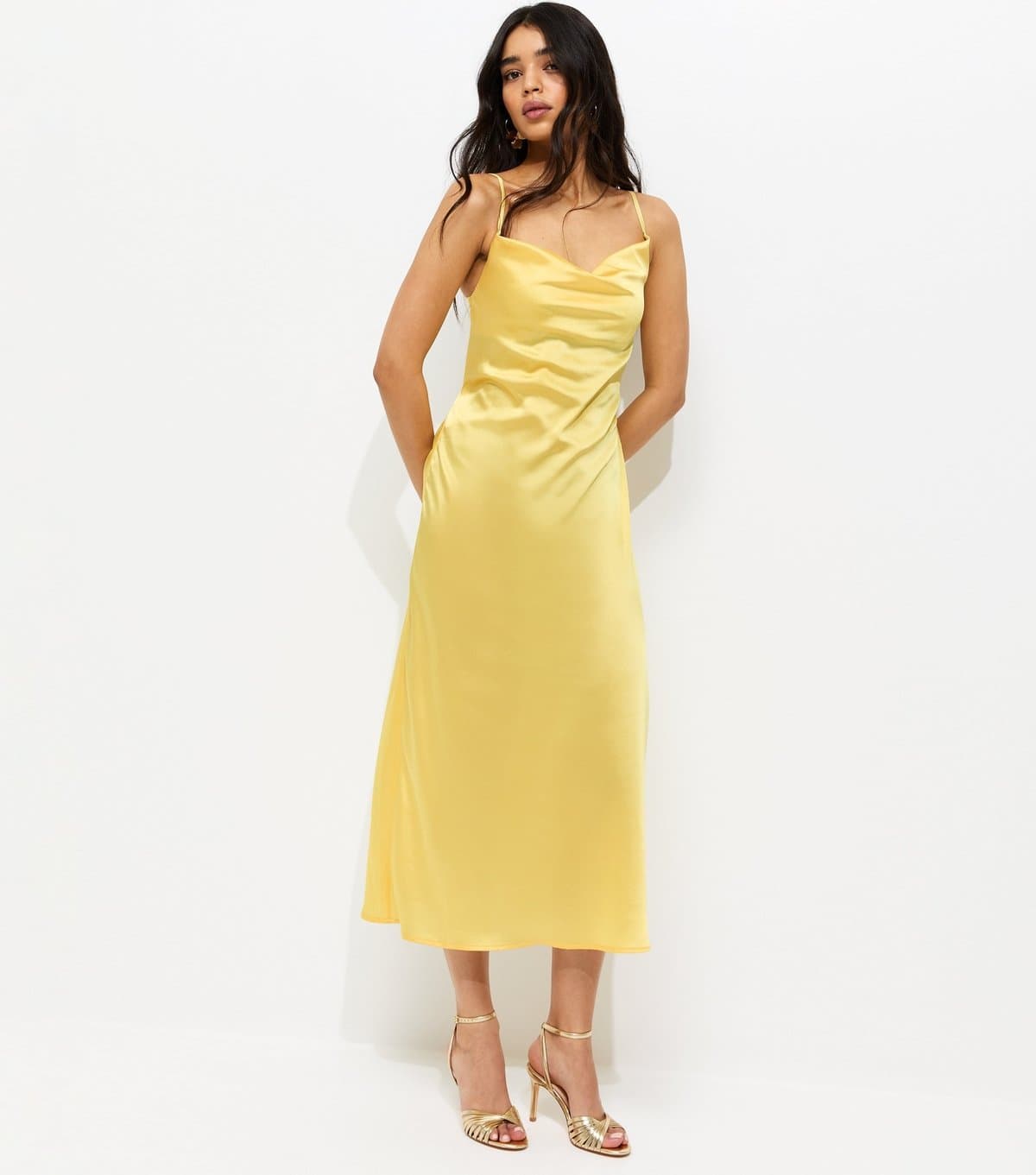 New Look Women's Light Yellow Satin Slip Dress New Look