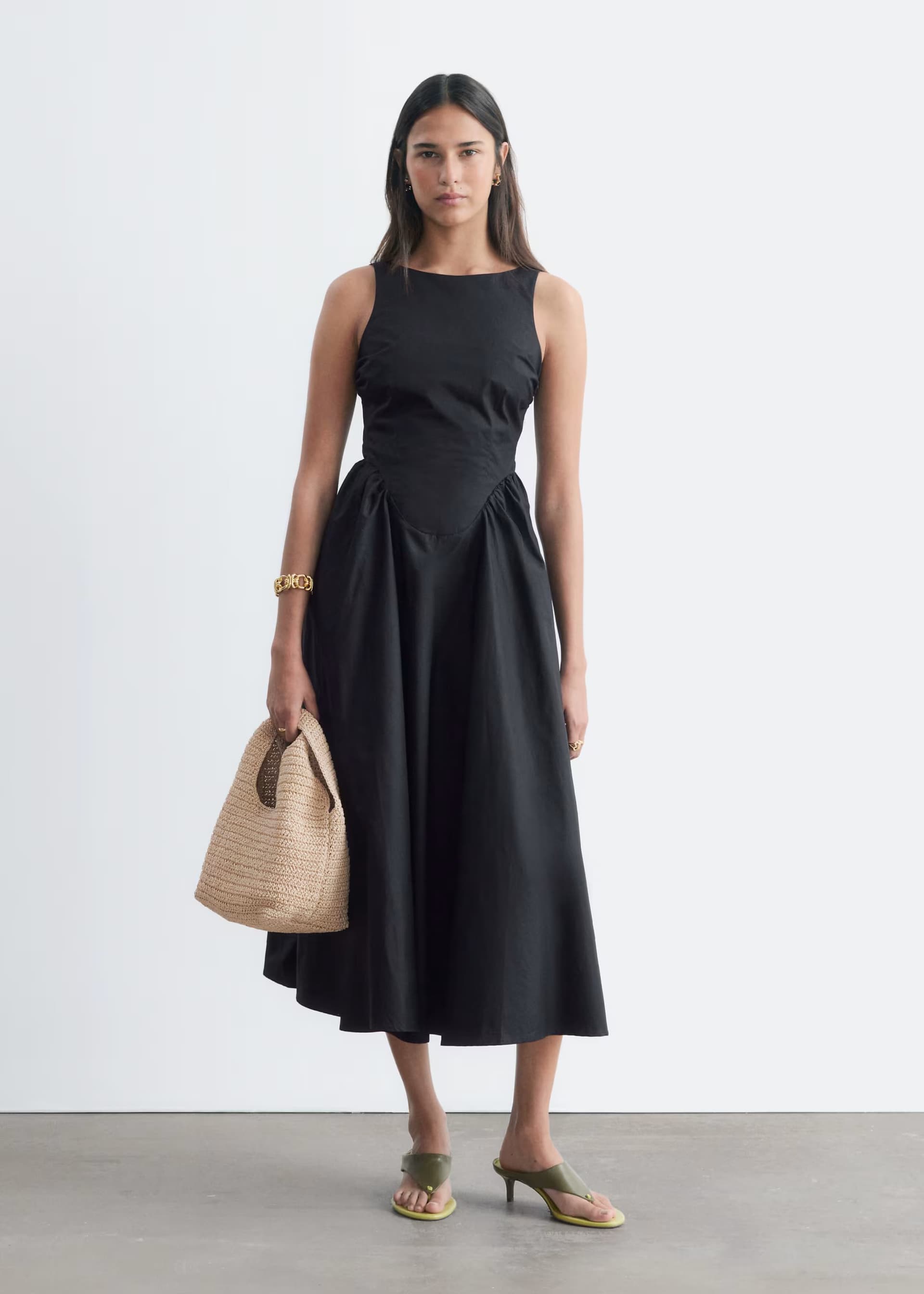 ASOS & Other Stories cotton maxi dress with drop waist and open back in black