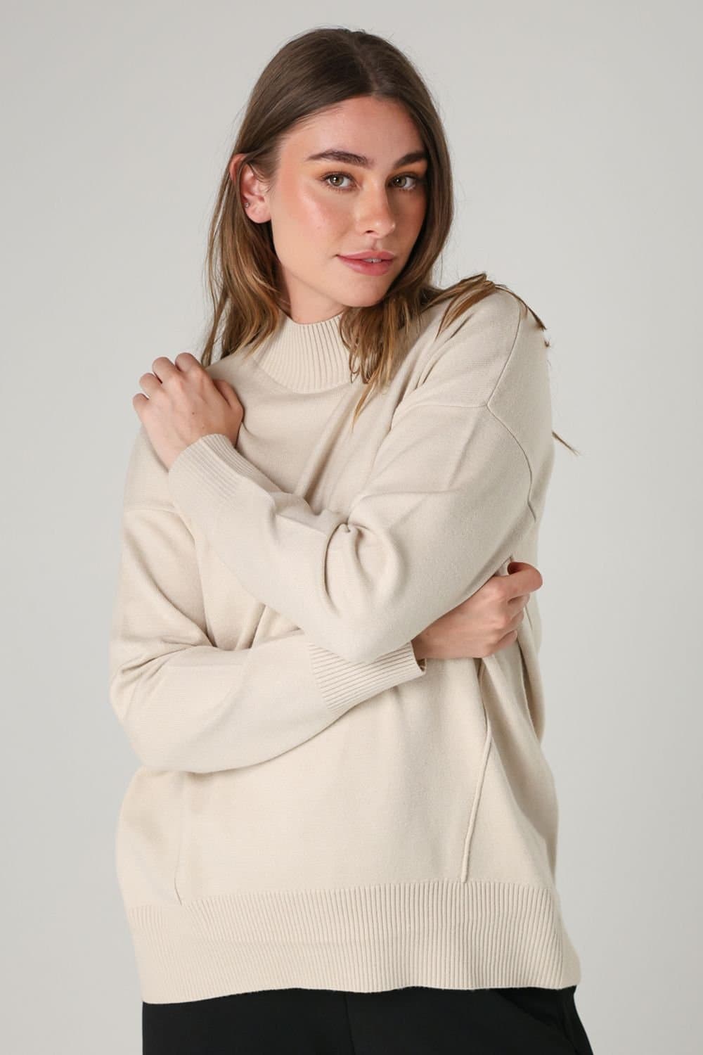 French Connection French Connection Women's Cosy Soft Touch High Neck Seam Jumper in Beige