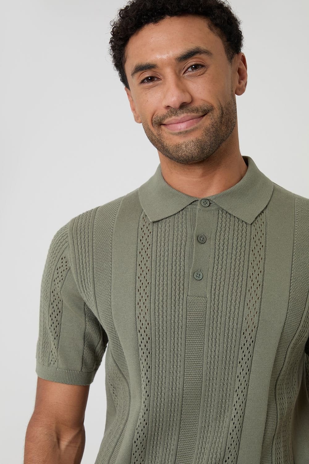 Threadbare threadbare Men's Cotton Textured Stripe Knitted Polo in Green - 4