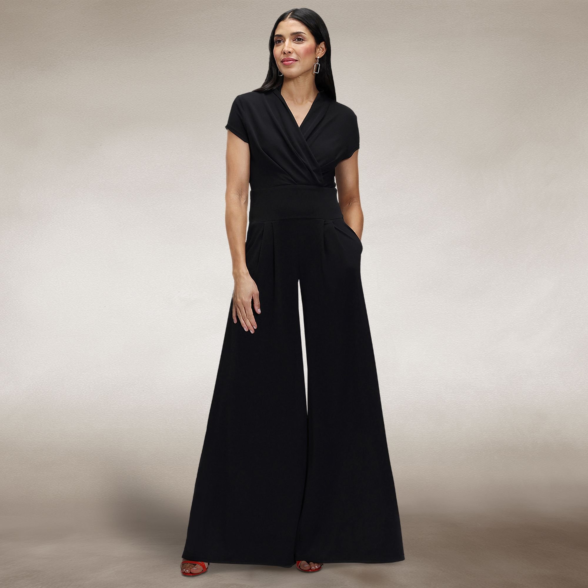 Hot Squash Hot Squash Women's Cap Sleeved Wide Leg Jumpsuit in Black - 2