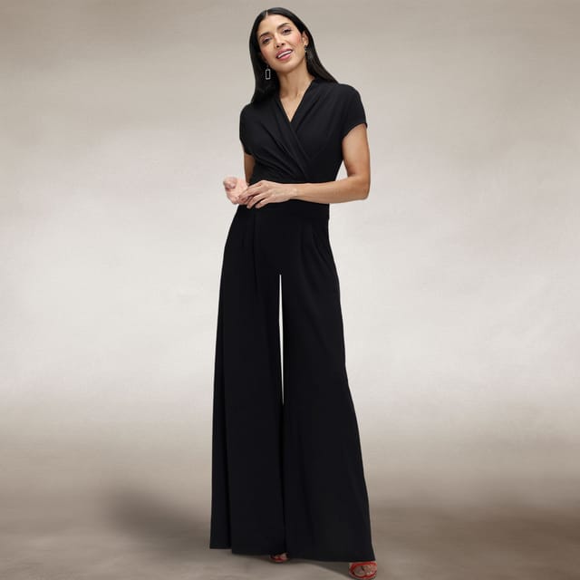 Hot Squash Hot Squash Women's Cap Sleeved Wide Leg Jumpsuit in Black - 2
