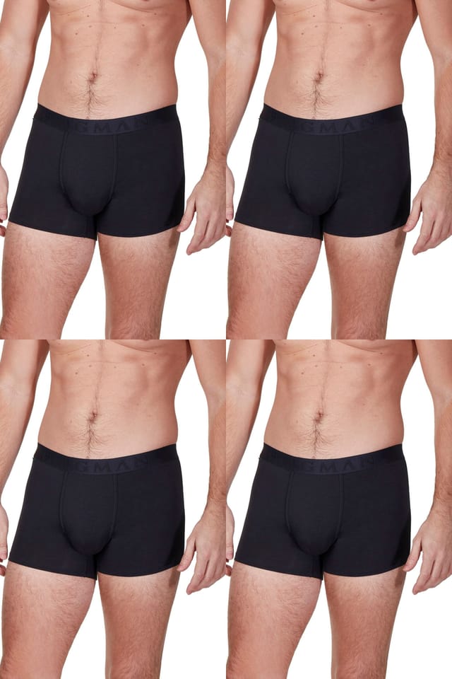 Haigman Haigman Men's 4 Pack Bamboo Cotton Soft Stretch Boxer Trunks in Black - 3