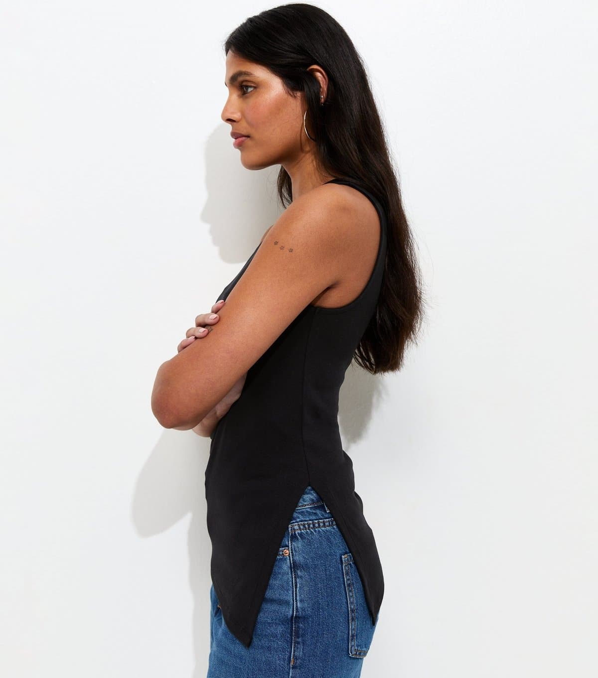 New Look Women's Black Longline Ruched Side Tank Top New Look