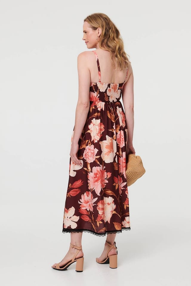 Izabel London Izabel London Women's Floral Sleeveless Lace Trim Maxi Dress in Red - 3