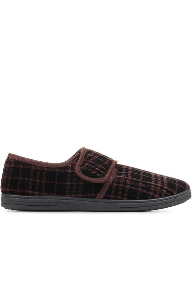 Pavers Pavers Men's Cosy Tartan Slippers in Brown - 2