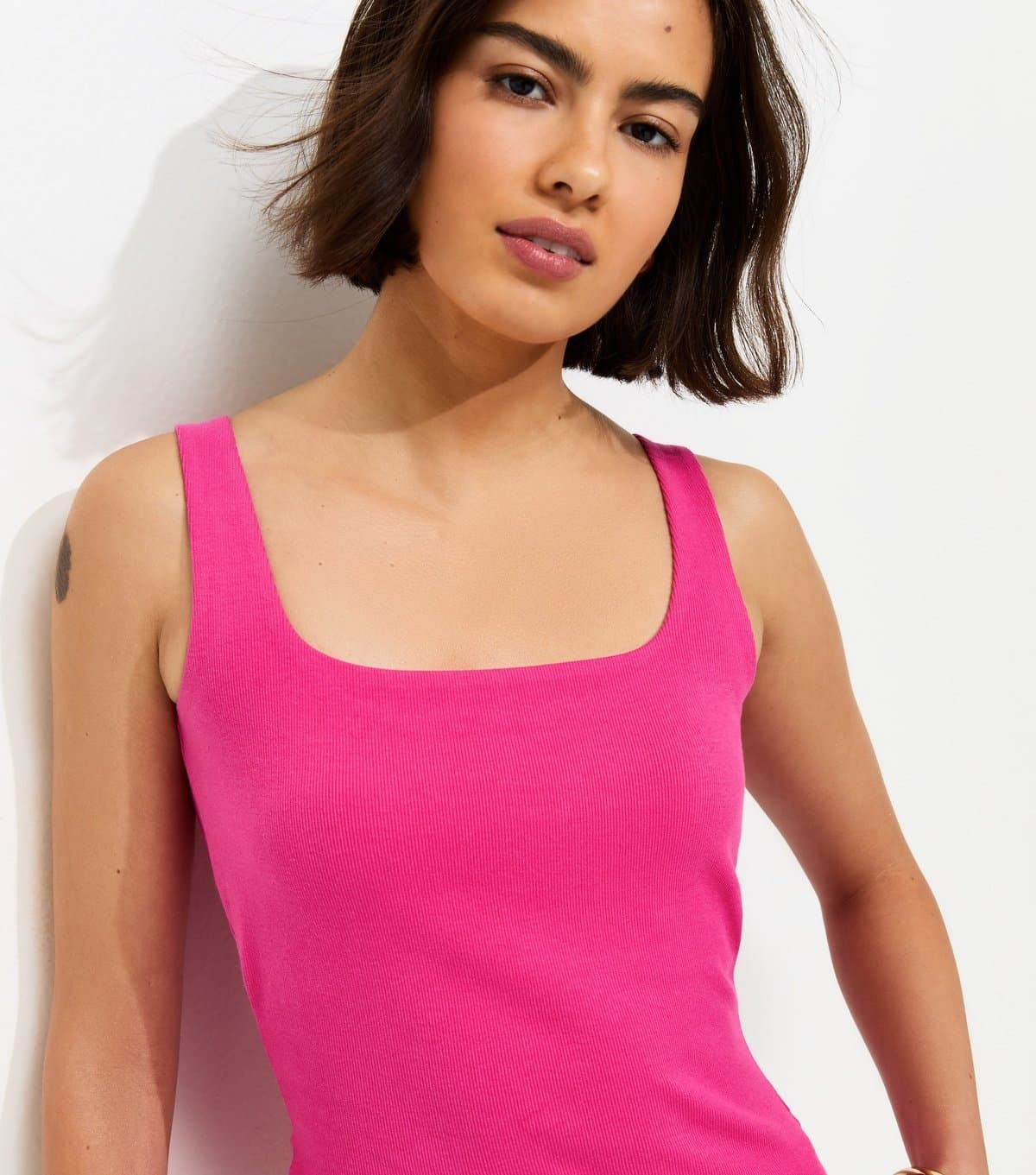 New Look New Look Bright Pink Square Neck Tank Top