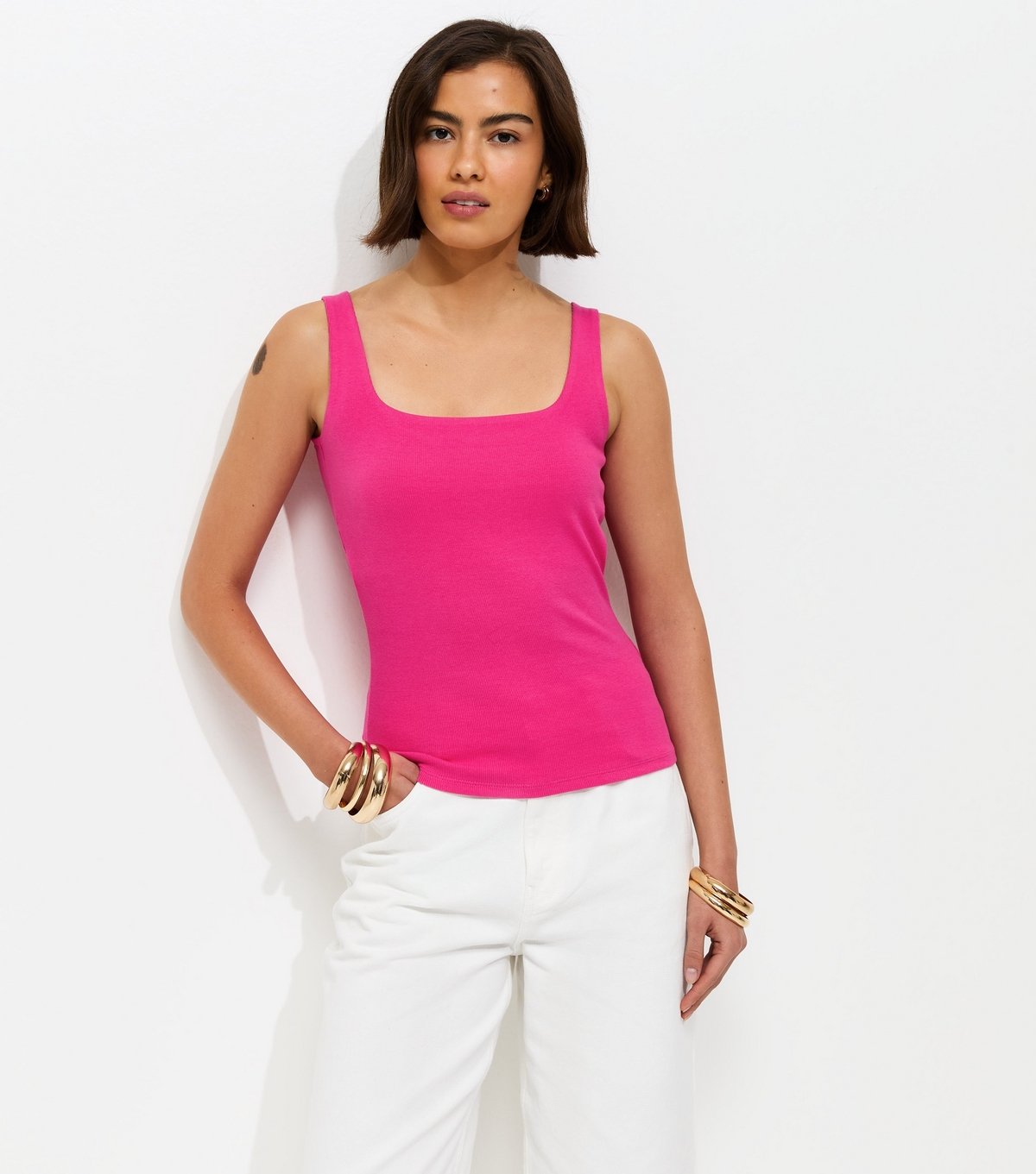 New Look Women's Premium Bright Pink Square Neck Top New Look - 2
