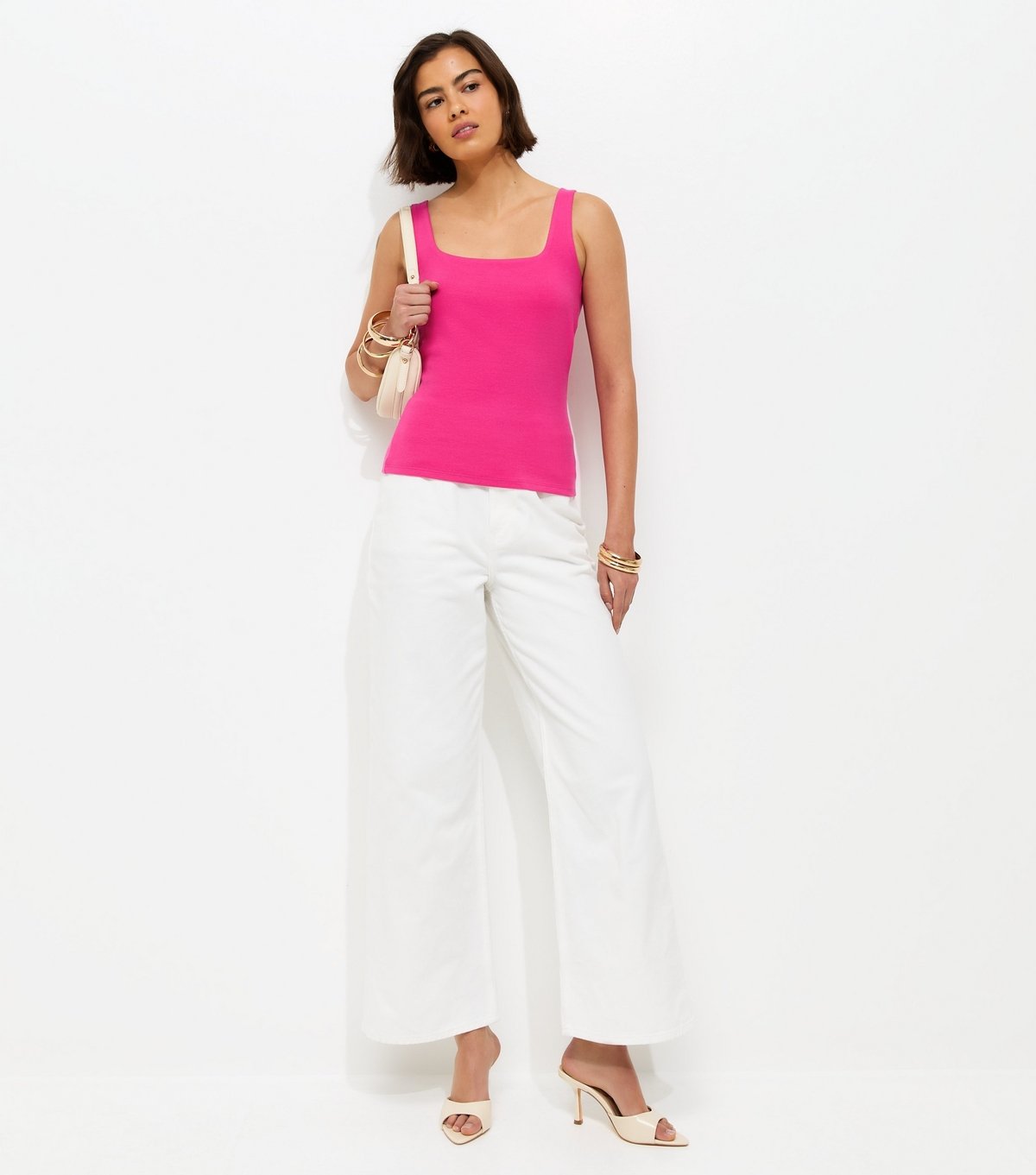 New Look Women's Premium Bright Pink Square Neck Top New Look - 3