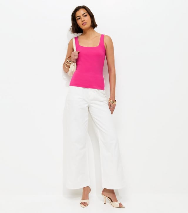 New Look Women's Premium Bright Pink Square Neck Top New Look - 3