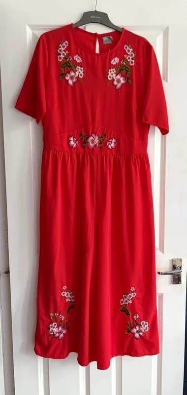 ASOS ASOS Vibrant Red Floral Embroidered Wide Leg Jumpsuit