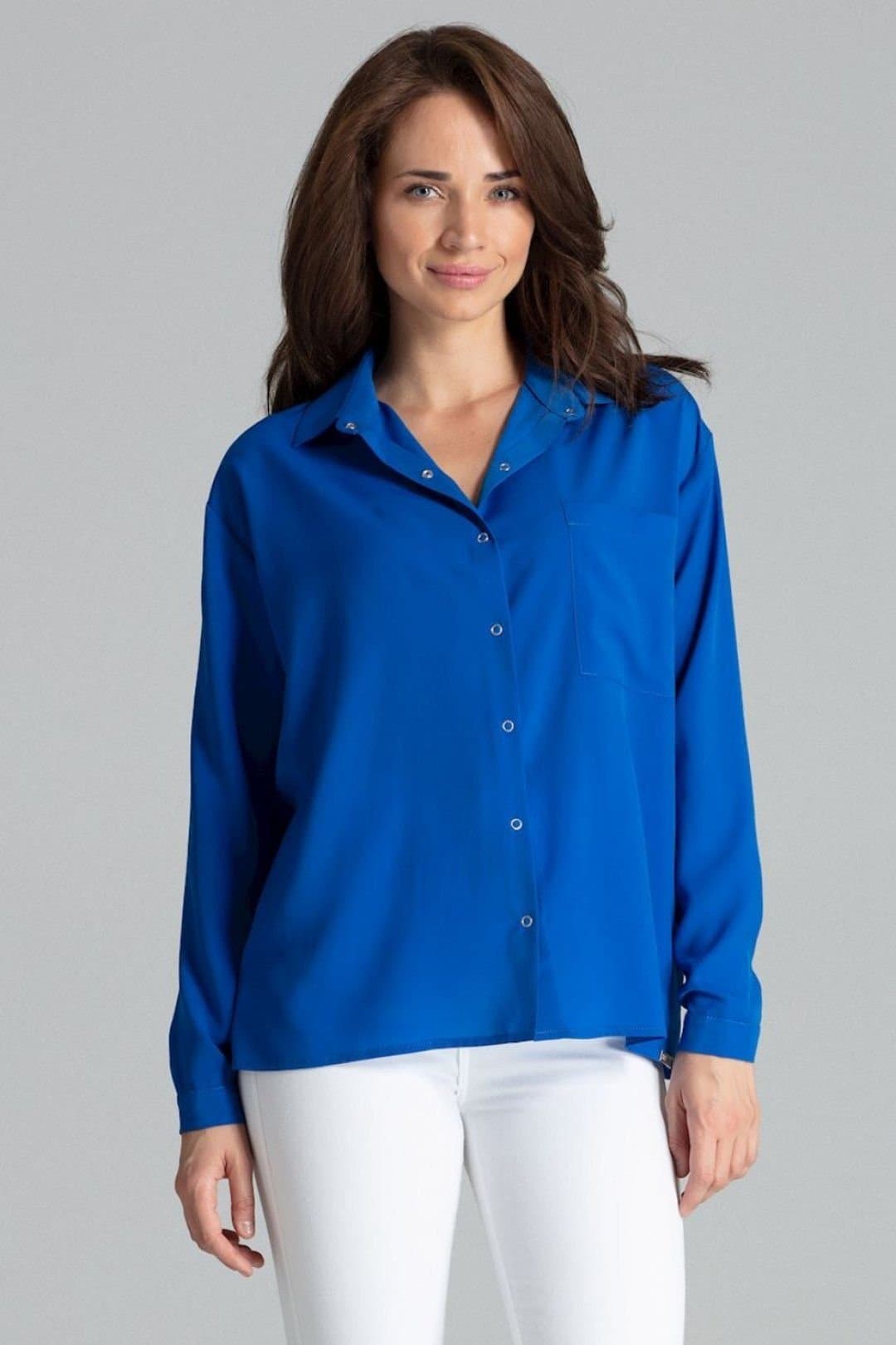 Love Lace Love Lace Women's Long Sleeve Button Up Shirt with Front Pocket Style 135871 in Blue