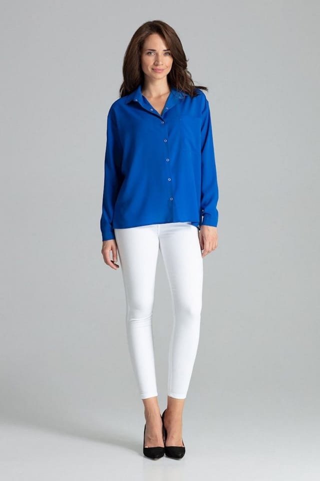 Love Lace Love Lace Women's Long Sleeve Button Up Shirt with Front Pocket Style 135871 in Blue - 2