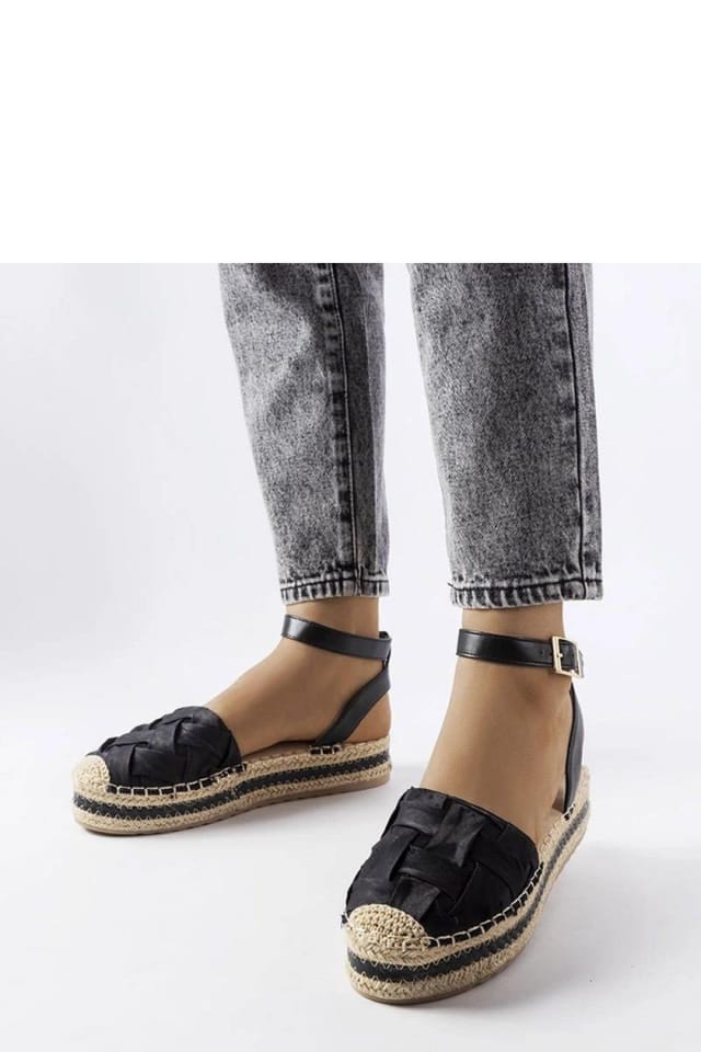 Love Lace Love Lace Women's Espadrille Platform Buckle Sandals with Brown Rubber Sole in Black - 2