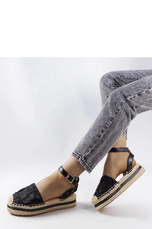 Love Lace Love Lace Women's Espadrille Platform Buckle Sandals with Brown Rubber Sole in Black - 3