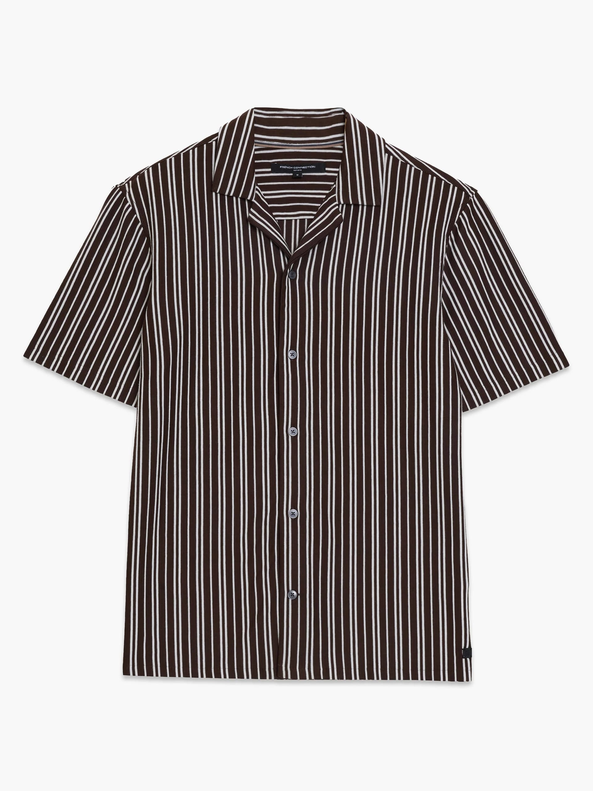 French Connection Short Sleeve Brown Stripe Revere Collar Shirt Chocolate Brown/Bone White