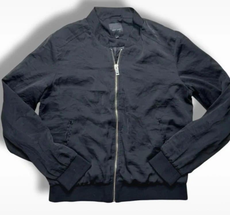 New Look New Look Black Satin Bomber Jacket UK 14 Y2K Lightweight