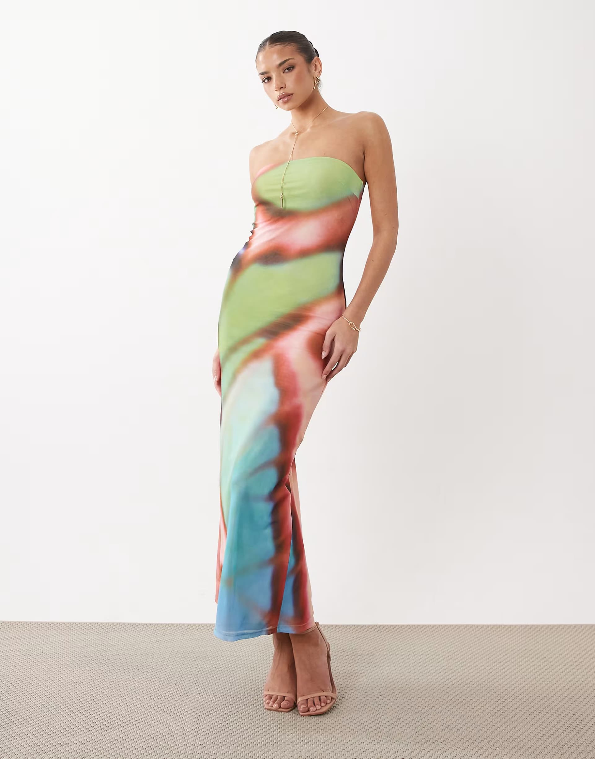 ASOS Rare London mesh bandeau slinky maxi dress in multi butterfly print