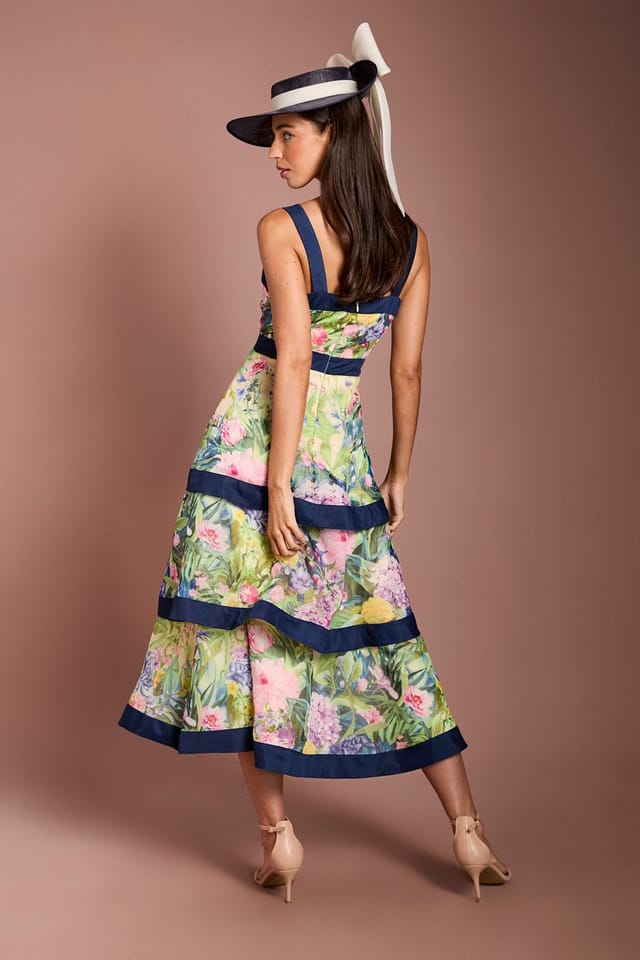 Coast Coast Women's Lisa Tan Printed Tiered Organza Midi Dress in Blue - 3