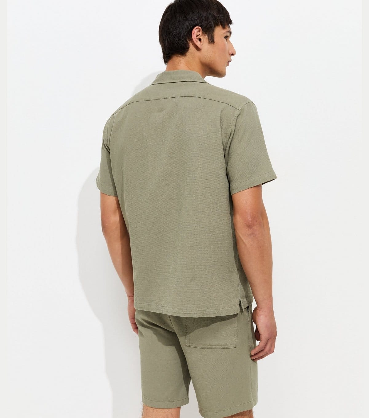 jack & jones Men's Light Khaki Cotton Waffle Texture Resort Shirt Jack & Jones New Look - 4