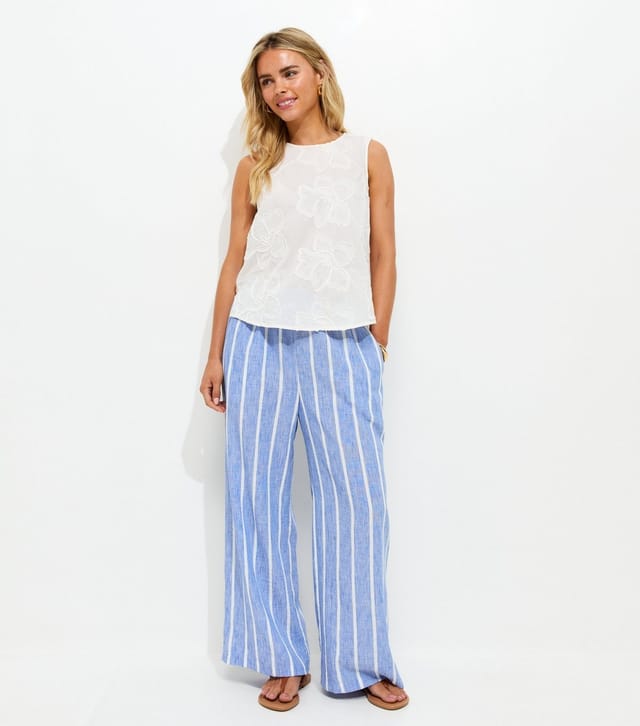 New Look Women's Petite Blue Striped Wide Leg Trousers New Look - 3
