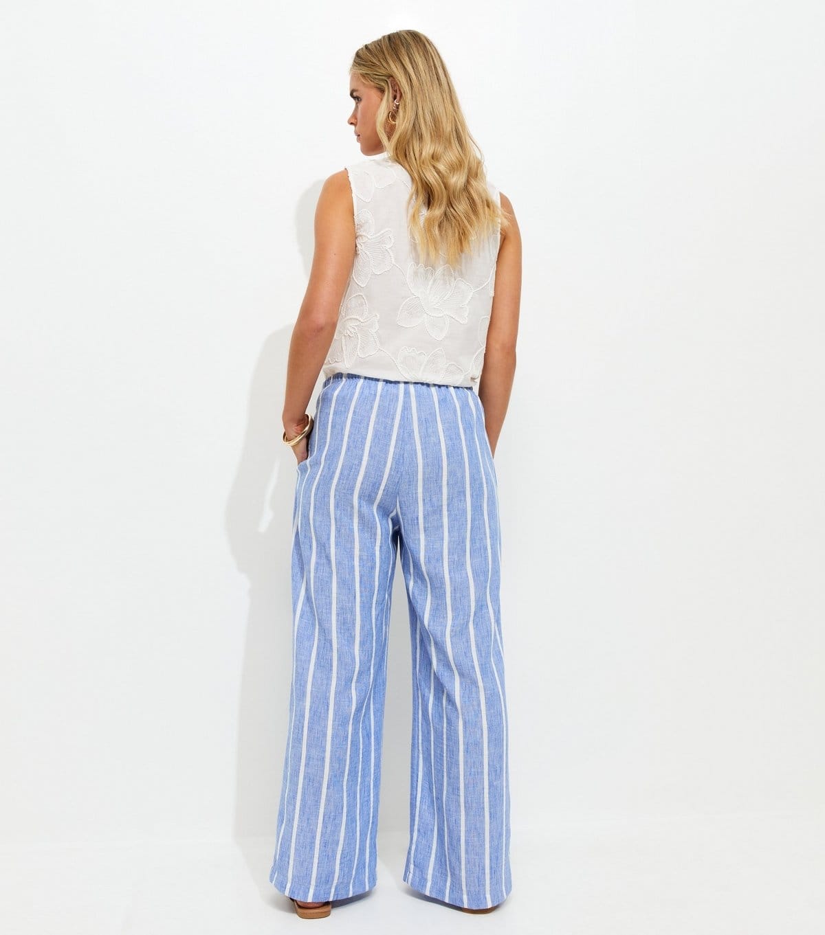 New Look Women's Petite Blue Striped Wide Leg Trousers New Look - 4