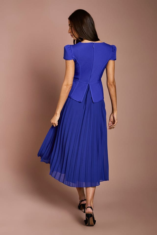 Coast Coast Women's Cap Sleeve Bandage Bodice Pleated Skirt Midi Dress in Cobalt - 3