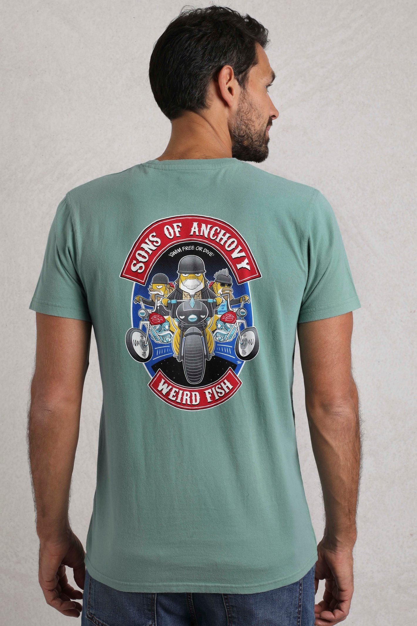 Weird Fish Weird Fish Men's Sons of Anchovy Artist T-Shirt in Duck Egg Blue - 3