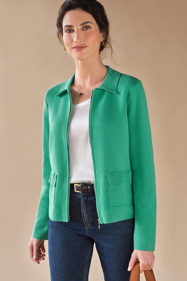 Pure Collection Pure Collection Women's Wool Blend Milano Zip Jacket in Green - 3