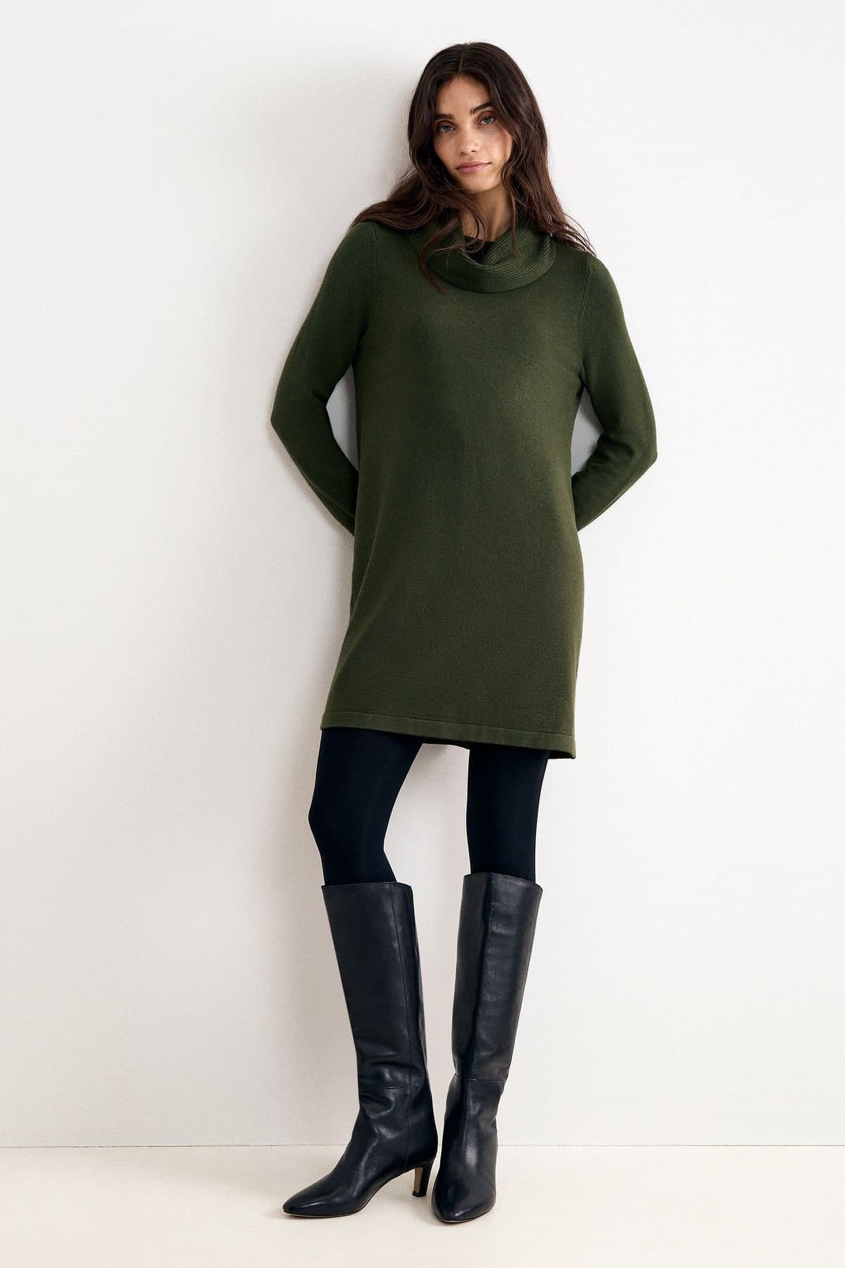 Phase Eight Phase Eight Women's Ellie Roll Neck Knitted Jumper Dress in Dark Olive