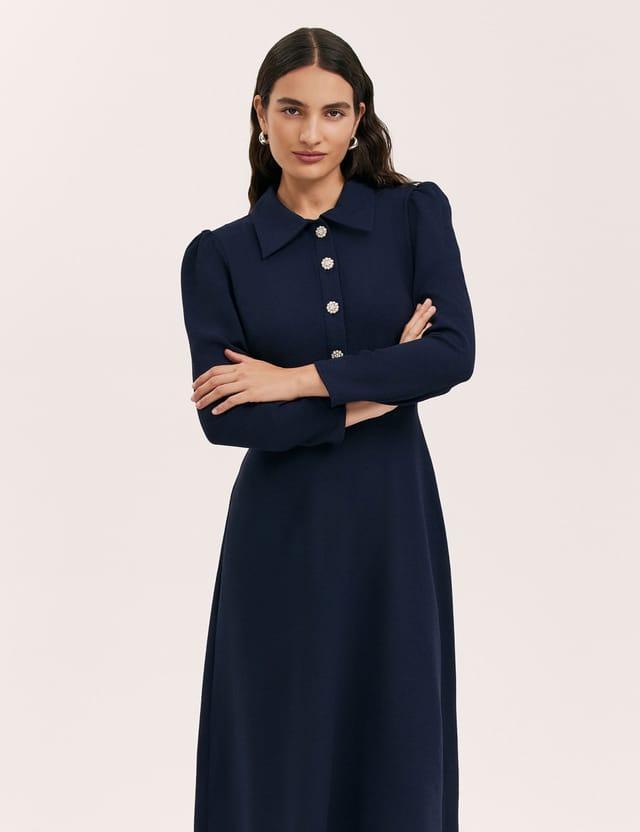Finery London Finery London Women's Petite Lucia Crepe Collared Midi Dress in Dark Navy - 2