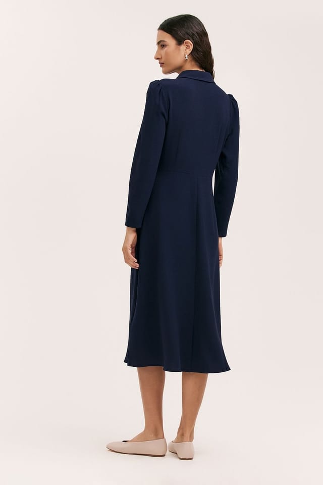 Finery London Finery London Women's Petite Lucia Crepe Collared Midi Dress in Dark Navy - 3