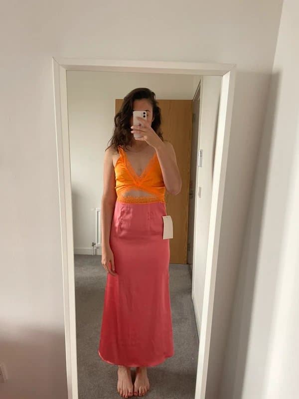 Never Fully Dressed Orange and pink satin Never Fully Dressed dress