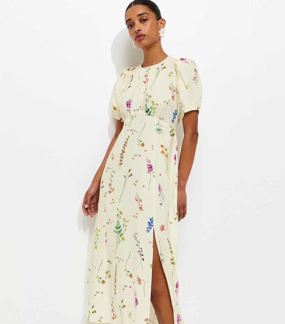 New Look Women's Cream Botanical Floral Print Midi Dress New Look