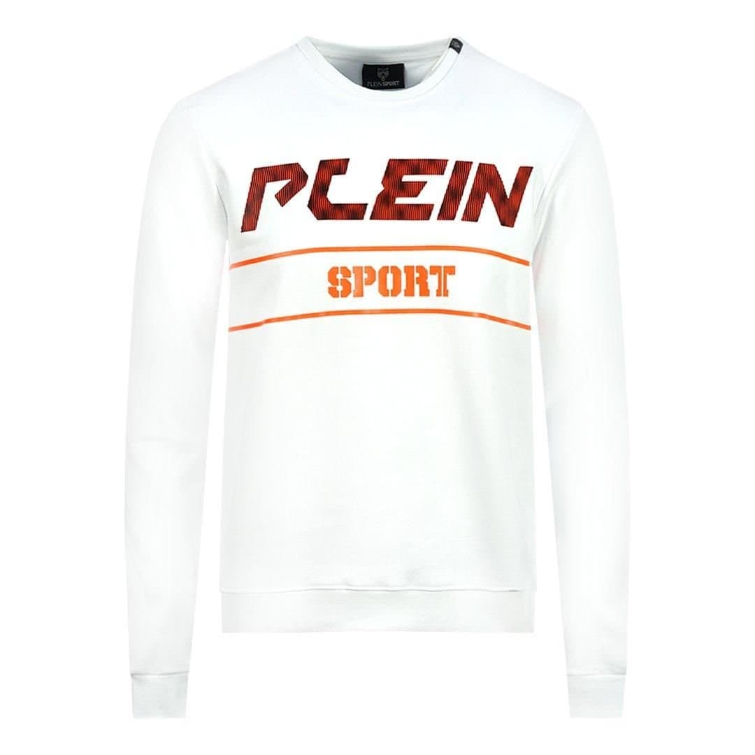 Plein Sport Plein Sport Men's Orange Bold Logo White Jumper