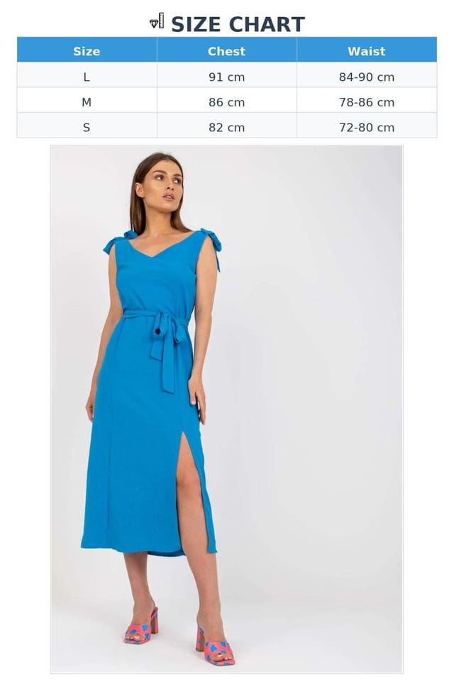 Love Lace Love Lace Women's Summer Dress with Tie Waist & Front Slit Style 168234 in Blue - 3