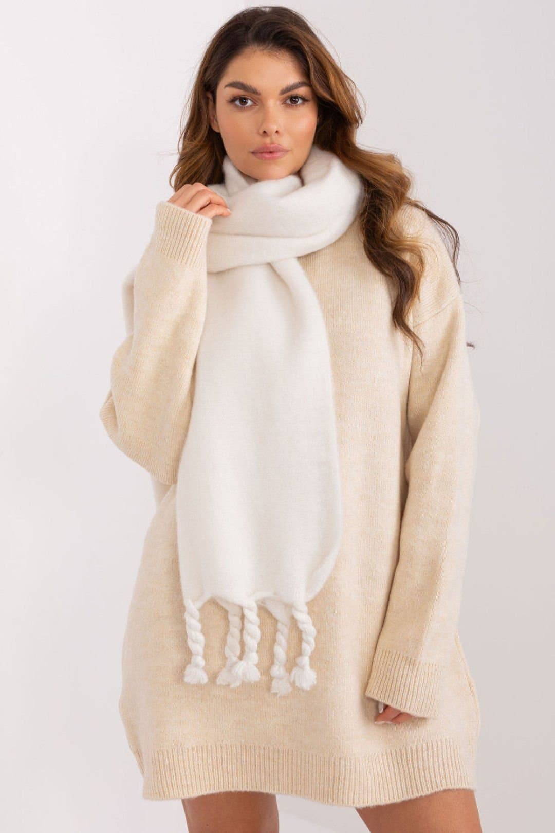 Love Lace Love Lace Women's Long Smooth Polyester Tassel Scarf for Fall Winter Wrap in White